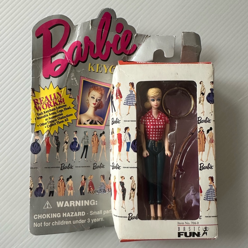 1995 Vintage Picnic Barbie Keychain In Package with Fish Pole. #704-0
